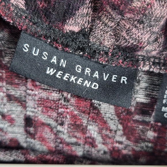 Susan Graver Weekend Sweater Women 1X Printed Knit Cowl Neck Berry Long Sleeve - Picture 3 of 13